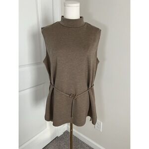 Women's Zara Twill Belted Top Blouse Turtleneck Brown Large Sleeveless